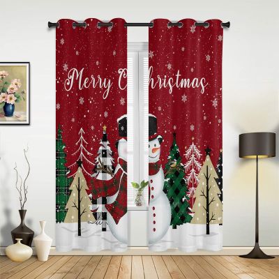 Libaoge Red Christmas Curtains for Living Room 2 Panels Set Christmas Snowman Xmas Tree Window Curtains Winter Snowflake Curtains Light Filtering Top Grommet Drapes for Bedroom Sliding Door 104"Wx90"L
