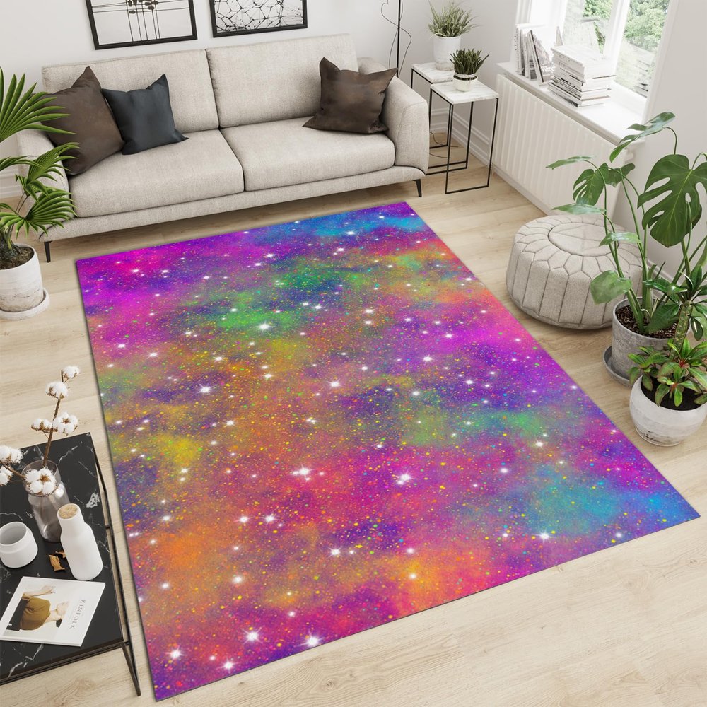 Abstract Galaxy Space Area Rug, Non Slip Noise Reduction Accent Rug, Machine Washable Durable Carpet for Indoor Bedroom Living Room Office Decor Rug - 5 ft x 8 ft