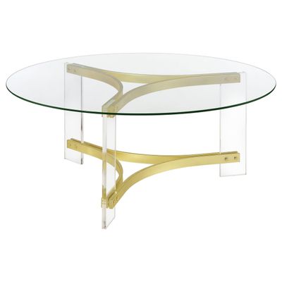 Coaster Home Furnishings - Janessa - Round Coffee Table with Clear Glass Top, Acrylic Legs, and Matte Brass Frame - Living Room Furniture - 40-Inch - Clear - 710068