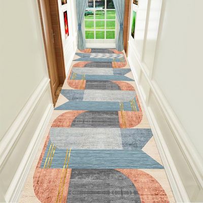 2ft/ 3ft/ 4ft/ 5ft/ 6ft Wide Hall Rug/Floor Mat for Living Room/Indoor/Kitchen, Modern Farmhouse Hallway Runners Soft Artistic Cut with Rubber Backing, Orange Gray Blue Rug Pad (Color : W X L, Si