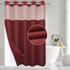 VIUOON No Hook Shower Curtain Set with Snap in Fabric Liner,250GSM Waffle Weave Wine Red Hotel Grade Bath Shower Curtain - See Through Top Window, Waterproof & Washable, 71W x 74H view 1