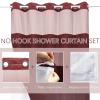 VIUOON No Hook Shower Curtain Set with Snap in Fabric Liner,250GSM Waffle Weave Wine Red Hotel Grade Bath Shower Curtain - See Through Top Window, Waterproof & Washable, 71W x 74H view 3