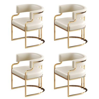 CraftThink Indoor Kitchen Dining Chairs, Upholstered Home Side Chair Low-Back Arm Chair Dining Chair with Faux Leather and Brass Legs for Milk Tea Shop Kitchen Dining Room (White, 4 Piece Set)