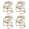 CraftThink Indoor Kitchen Dining Chairs, Upholstered Home Side Chair Low-Back Arm Chair Dining Chair with Faux Leather and Brass Legs for Milk Tea Shop Kitchen Dining Room (White, 4 Piece Set) view 1