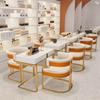 CraftThink Indoor Kitchen Dining Chairs, Upholstered Home Side Chair Low-Back Arm Chair Dining Chair with Faux Leather and Brass Legs for Milk Tea Shop Kitchen Dining Room (White, 4 Piece Set) view 4