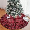 yuboo Buffalo Plaid Tree Skirt, Large Red and Black Checkered Christmas Tree Mat Rug 48 inches with Ruffle Border, Rustic Farmhouse Tree Decor view 3