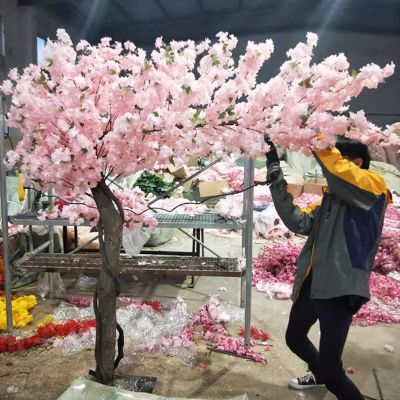 ESRADA Artificial Cherry Blossom Tree Japanese Simulation Plant Fake Sakura Flower Silk Flower Wishing Tree for Wedding Office Party Hotel Yard Home Decor 1.2x0.8m/3.9x2.6ft