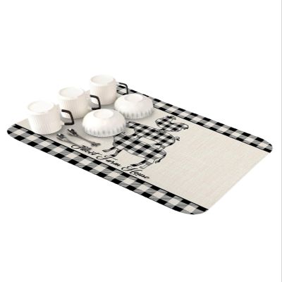 Dish Drying Stone Mat for Kitchen Counter, Absorbent Dish Mat Farm Animal Buffalo Plaid Cow Pig Chicken Microfiber Non-Slip Coffee Mat Diatomaceous Earth Mat for Coffee Bar, 12 Inch x 16 Inch