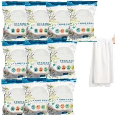 10pcs Disposable Compressed Cotton Bath Towel, Disposable Bath Towels for Travel, Large Compressed Towels, Portable Travel Pure Cotton Disposable White Soft Bath Towels (M+L-10pcs)