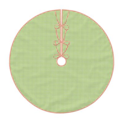Christmas Tree Skirt 30" Bright Green Gingham Plaid Linen Xmas Tree Skirt for Holiday Party Christmas Tree Mat Decorations Indoor Outdoor