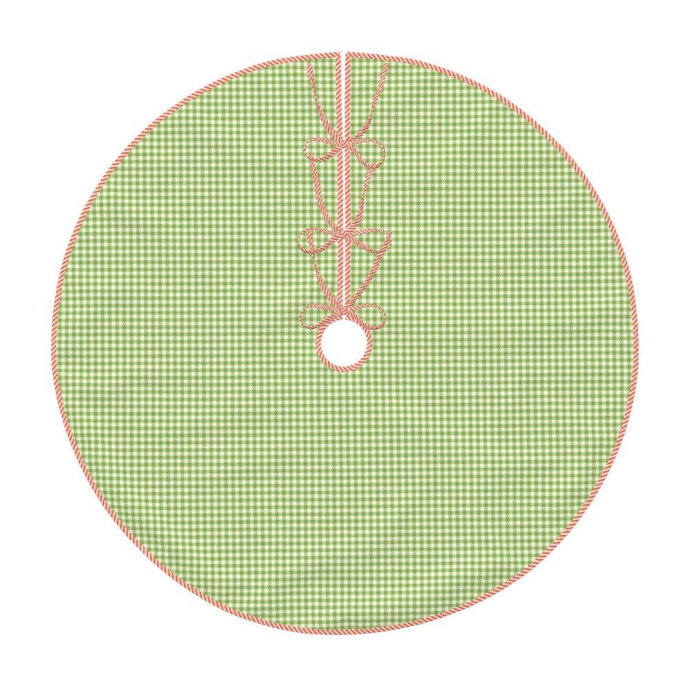 Christmas Tree Skirt 30" Bright Green Gingham Plaid Linen Xmas Tree Skirt for Holiday Party Christmas Tree Mat Decorations Indoor Outdoor