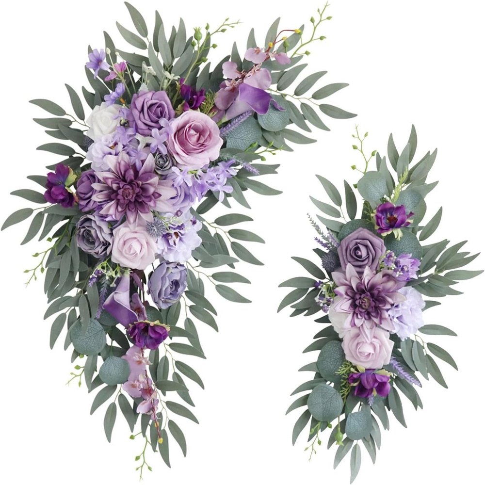 2pcs Wedding Arch Flower Artificial Flower Swag Silk Flower Hanging Wreath Artificial Arch Flower for Wedding Home Party Tabletop Decoration - Purple