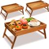 Tatuo 3 Pcs Acacia Bed Table Tray 11.5" Height Laptop Wooden Breakfast Tray Serving Floor Desk with Folding Legs and Handles TV Trays for Eating on Couch Sitting on The Floor for Bedroom Kids view 1