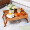 Tatuo 3 Pcs Acacia Bed Table Tray 11.5" Height Laptop Wooden Breakfast Tray Serving Floor Desk with Folding Legs and Handles TV Trays for Eating on Couch Sitting on The Floor for Bedroom Kids view 2