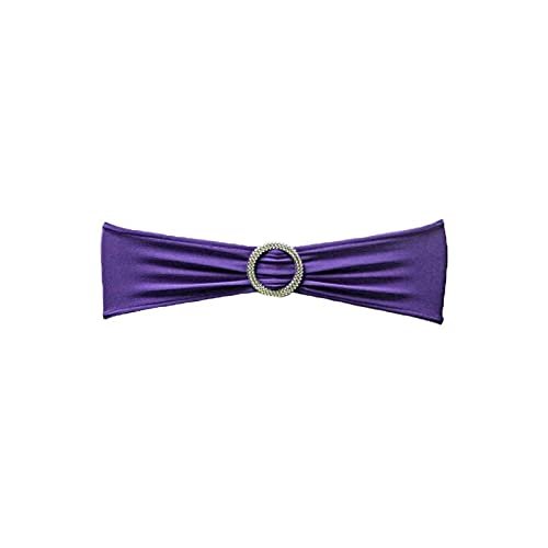 Balsa Circle 10 Purple Spandex Chair Sashes with Silver Round Buckle - Wedding Party Ceremony Reception Decorations Supplies