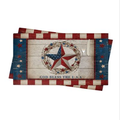 4th of July Placemats Set of 2, Woven Placemat Washable Wipeable Table Placemat with Pocket, Holiday Cloth Table Mat for Party Kichen Dinner Independence Day Retro Star Red Stripes