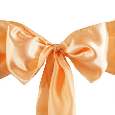 50 Peach Satin Elegant Chair Cover Bows Sashes Wedding Banquet Decorations Party Supplies Engagement Events Reception