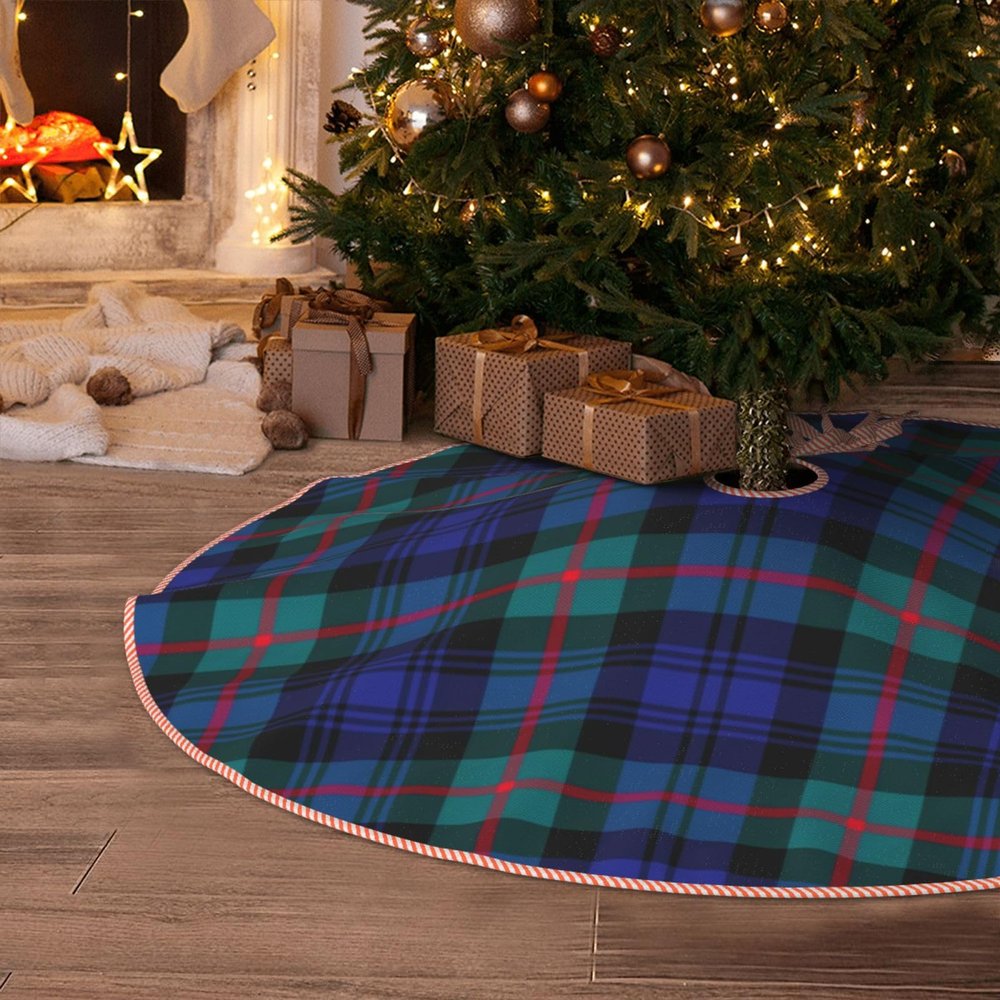 MIZIBAO Christmas Tree Skirt Murray Clan Turquoise and Royal Blue Modern Tartan Rustic Xmas Tree Skirts Mat Festive Decoration for Merry Christmas and New Year Holiday Party 36"