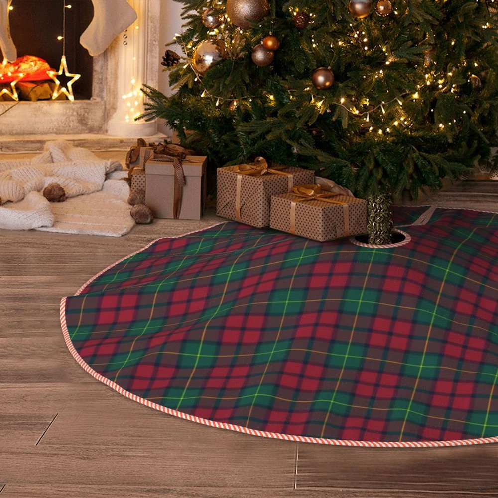DKJlitter Christmas Tree Skirt, Clan McCarthy Tartan Green and Red Plaid Xmas Tree Skirts Mat Farmhouse Rustic Xmas Holiday Indoor Party Outdoor Decoration 30 inches