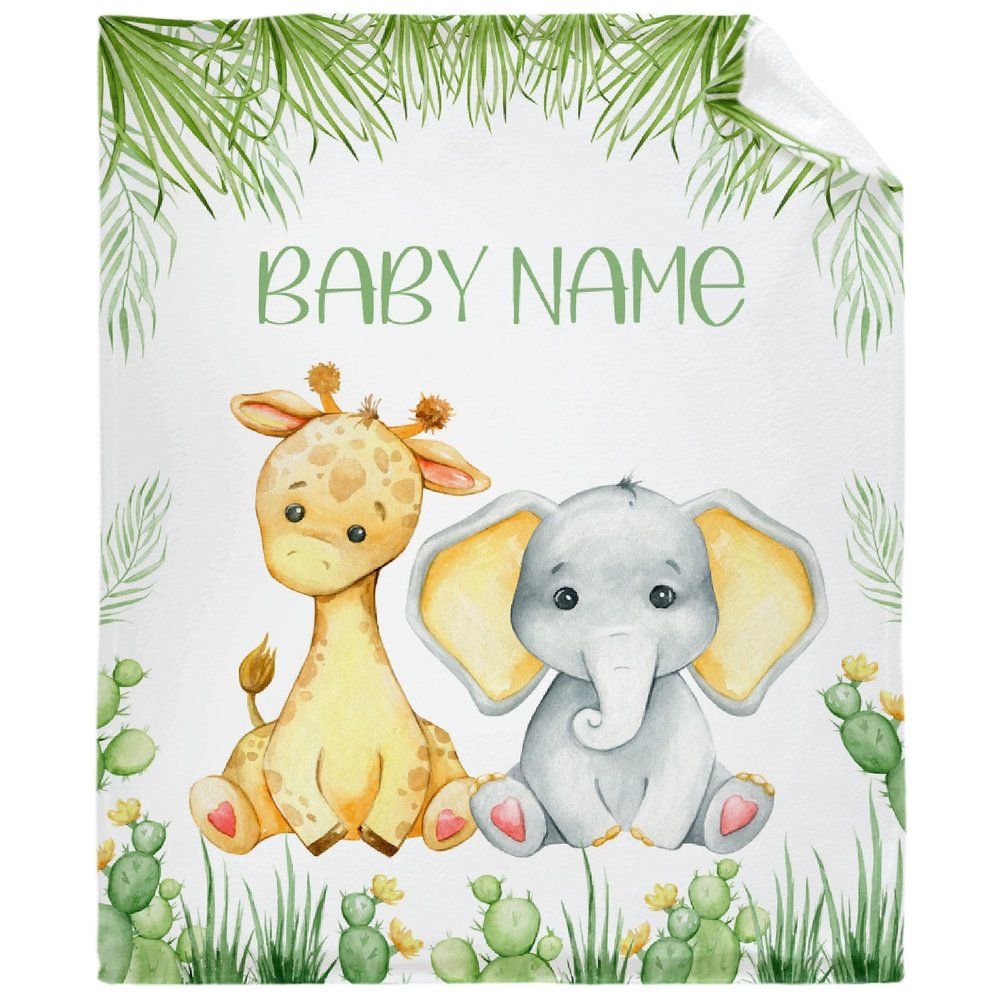 BUYYET Elephant Giraffe Custom Baby Fleece Flannel Gift Blanket Lightweight Soft Throw Blanket Cute Cozy Blanket for Bed Couch Travel Outdoor 90"x120"