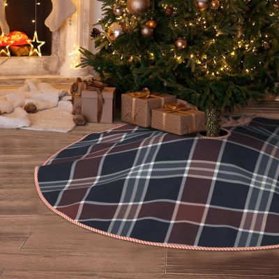 MIZIBAO Christmas Tree Skirt Navy Blue and Burgundy Plaid Rustic Xmas Tree Skirts Mat Festive Decoration for Merry Christmas and New Year Holiday Party 36"
