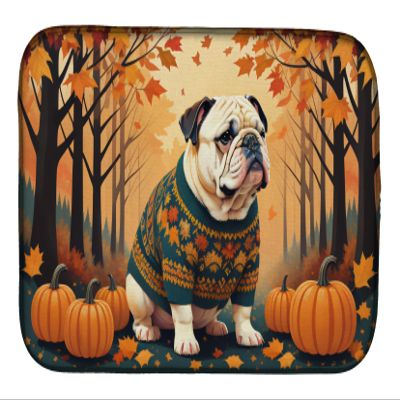 Caroline's Treasures DAC1030DDM White English Bulldog Fall Dish Drying Mat Absorbent Dish Drying Mat Pad for Kitchen Counter Dish Drainer Mat for Countertop, 14 x 21", Multicolor