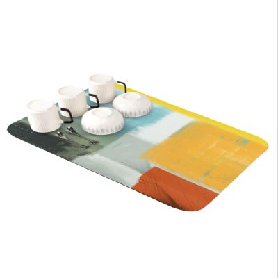 Dish Drying Stone Mat for Kitchen Counter, Absorbent Dish Mat Abstract Painting Art Style Orange Blue Yellow Grey Red Microfiber Non-Slip Coffee Mat Diatomaceous Earth Mat for Bar, 12 Inch x 16 Inch