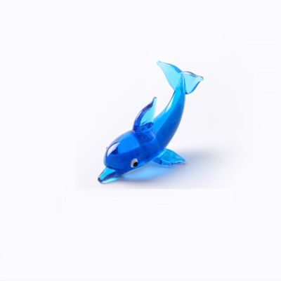 DECRZPB Handmade Glass Blue Dolphin Figurine Blown Glass Coloured Glaze Paperweights Birthday Gift Table Ornaments Home Decor