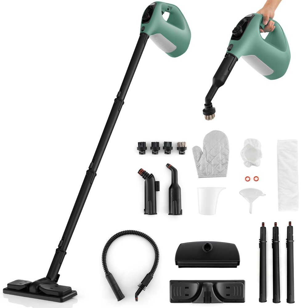 S AFSTAR Handheld Steam Cleaner, 1400W Pressurized Steamer with 14-Piece Accessories & Child Lock, Multipurpose Portable Steamshot Steam Mop for Cleaning Kitchen Floor Sofas Car Windows (Green)