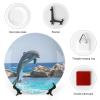10" Decorative Porcelain Plate Ocean Dolphin Jumping Ceramic Ornament Art Home Decor Modern Wall Hanging Plate with Display Stand Collectible Round Plate Holiday Party Favor view 3