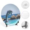 10" Decorative Porcelain Plate Ocean Dolphin Jumping Ceramic Ornament Art Home Decor Modern Wall Hanging Plate with Display Stand Collectible Round Plate Holiday Party Favor view 4