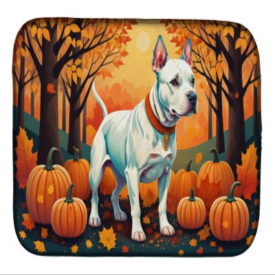 Caroline's Treasures DAC1008DDM White Pit Bull Terrier Fall Dish Drying Mat Absorbent Dish Drying Mat Pad for Kitchen Counter Dish Drainer Mat for Countertop, 14 x 21", Multicolor