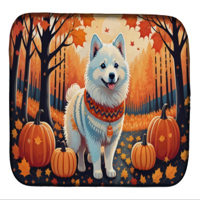 Caroline's Treasures DAC1006DDM American Eskimo Fall Dish Drying Mat Absorbent Dish Drying Mat Pad for Kitchen Counter Dish Drainer Mat for Countertop, 14 x 21", Multicolor