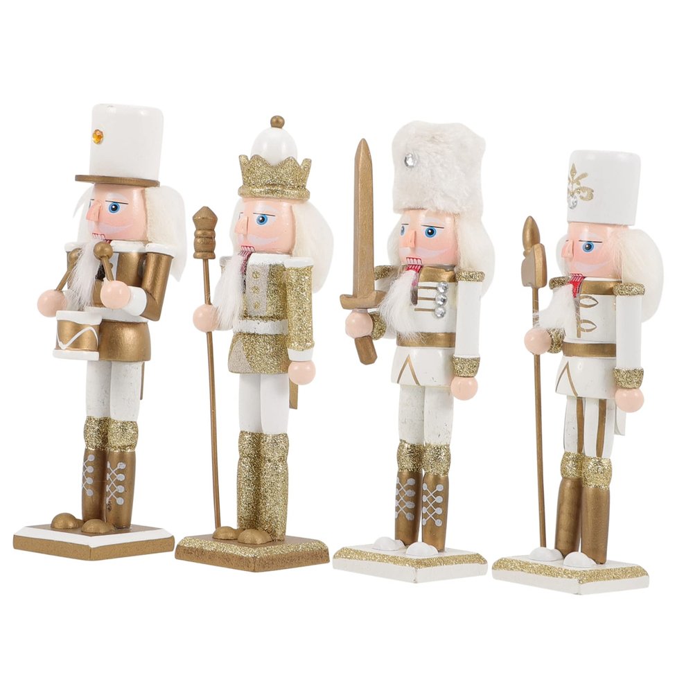 BCOATH 4pcs Wooden Nutcracker Xmas Decor Tabletop Ornament for Christmas Party Adorable Nutcracker Figurines for Home Decoration Present for Boys and Girls Holidays