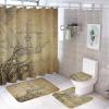 Rustic Nautical Octopus 4 Pcs Waterproof Shower Curtain Set,Vintage Farmhouse Wooden Pirate Ship Anchor Octopus with Waterproof Toilet Cover Shower Mat Rugs view 1