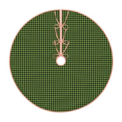 Christmas Tree Skirt 48" Bright Green Buffalo Check Plaid Linen Xmas Tree Skirt for Holiday Party Christmas Tree Mat Decorations Indoor Outdoor