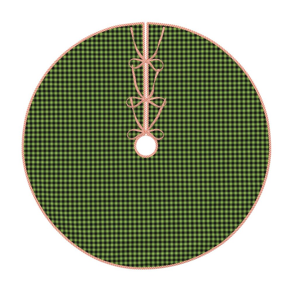 Christmas Tree Skirt 48" Bright Green Buffalo Check Plaid Linen Xmas Tree Skirt for Holiday Party Christmas Tree Mat Decorations Indoor Outdoor