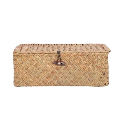 Seagrass Storage Baskets, natur al Seagrass Rectangular Woven Storage Box, Household Basket Bins with Lids for Organizing(S)