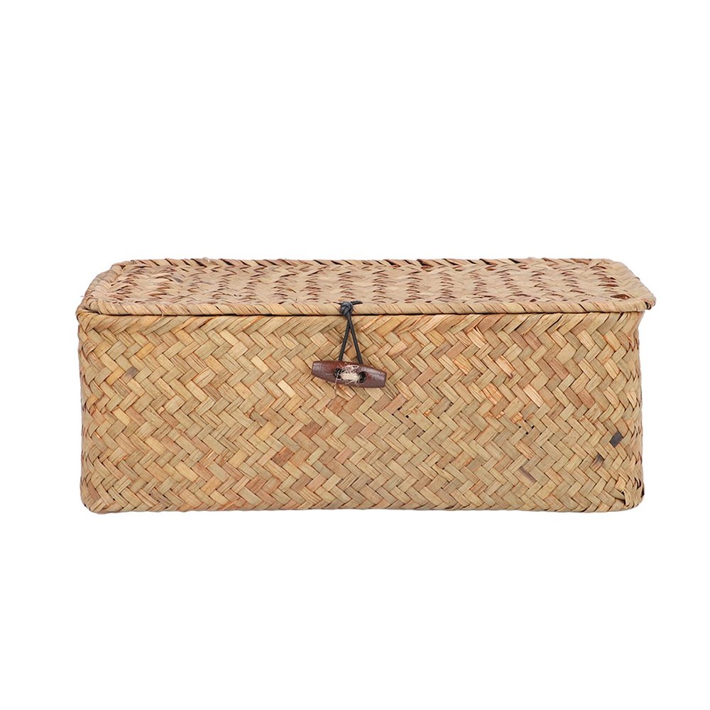 Seagrass Storage Baskets, natur al Seagrass Rectangular Woven Storage Box, Household Basket Bins with Lids for Organizing(S)