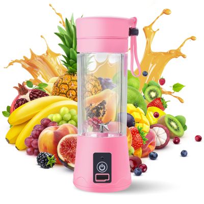 Portable Blender - Compact and USB Rechargeable Personal Travel Blenders for Smoothies, Shakes and Ice - Mini Fruit Juice Mixing Shaker Bottle - 380ml, Pink
