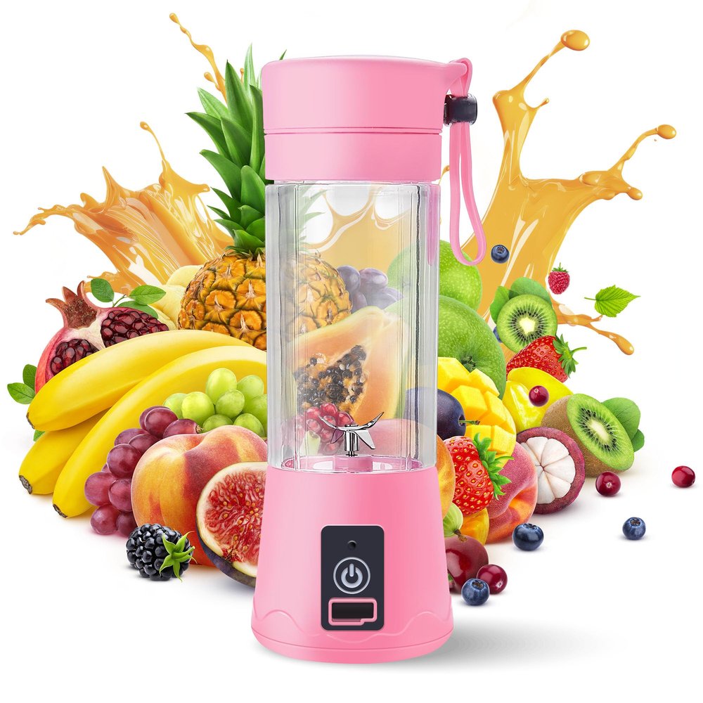 Portable Blender - Compact and USB Rechargeable Personal Travel Blenders for Smoothies, Shakes and Ice - Mini Fruit Juice Mixing Shaker Bottle - 380ml, Pink