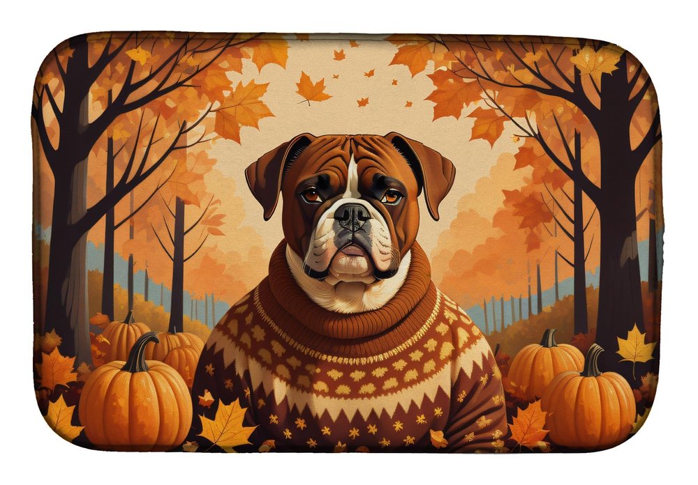 Caroline's Treasures DAC1026DDM Boxer Fall Dish Drying Mat Absorbent Dish Drying Mat Pad for Kitchen Counter Dish Drainer Mat for Countertop, 14 x 21", Multicolor