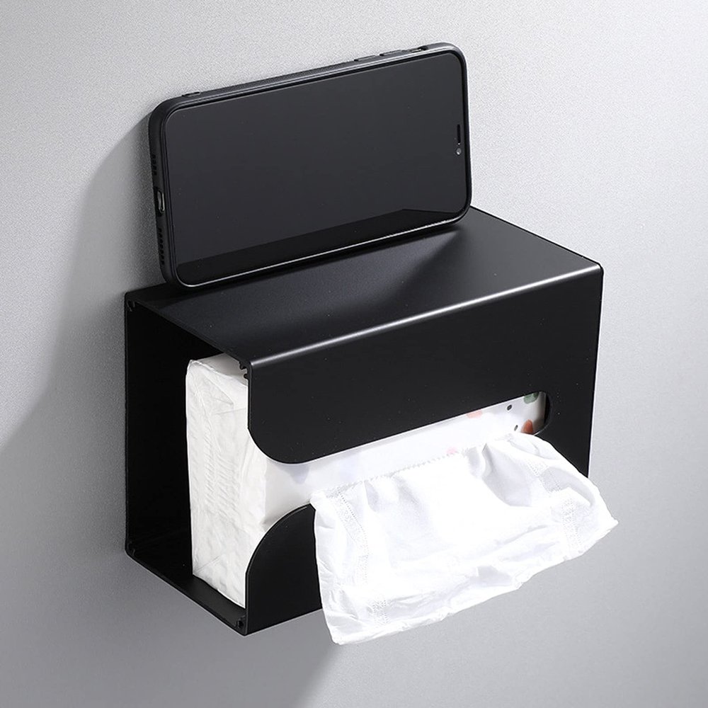 Gavigain Paper Towel Dispenser,Black Tissue Box Holder Stand,Wall Mount Napkin Organizer for Kitchen Bathroom Toilet,Napkin Holder Organizer Storage for Home and Office