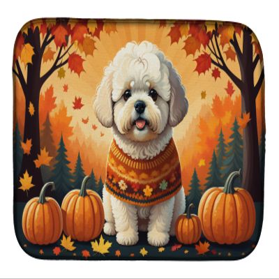 Caroline's Treasures DAC1020DDM Bichon Frise Fall Dish Drying Mat Absorbent Dish Drying Mat Pad for Kitchen Counter Dish Drainer Mat for Countertop, 14 x 21", Multicolor