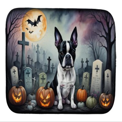 Caroline's Treasures DAC2020DDM Boston Terrier Spooky Halloween Dish Drying Mat Absorbent Dish Drying Mat Pad for Kitchen Counter Dish Drainer Mat for Countertop, 14 x 21", Multicolor
