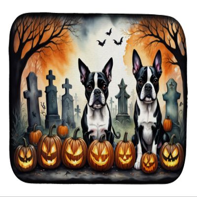 Caroline's Treasures DAC2023DDM Boston Terrier Spooky Halloween Dish Drying Mat Absorbent Dish Drying Mat Pad for Kitchen Counter Dish Drainer Mat for Countertop, 14 x 21", Multicolor
