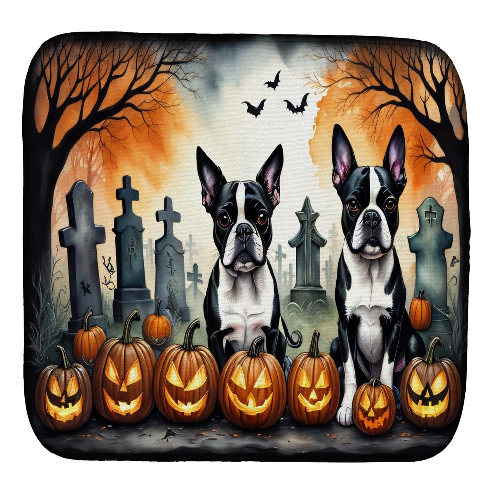 Caroline's Treasures DAC2023DDM Boston Terrier Spooky Halloween Dish Drying Mat Absorbent Dish Drying Mat Pad for Kitchen Counter Dish Drainer Mat for Countertop, 14 x 21", Multicolor
