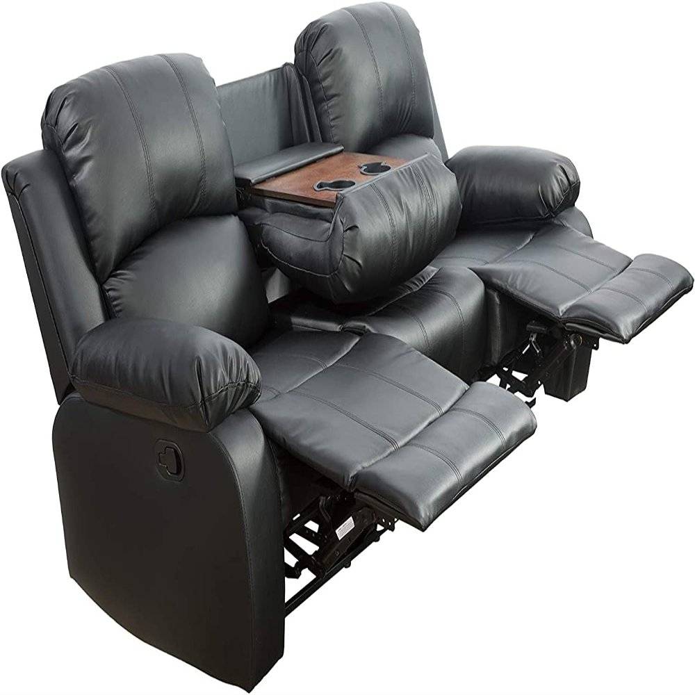AYCP Bonded Leather Living Room Furniture Set Reclining Sofa Set Loveseat Furniture Sets in Living Room Sofa Recliners (Sofa, Black)