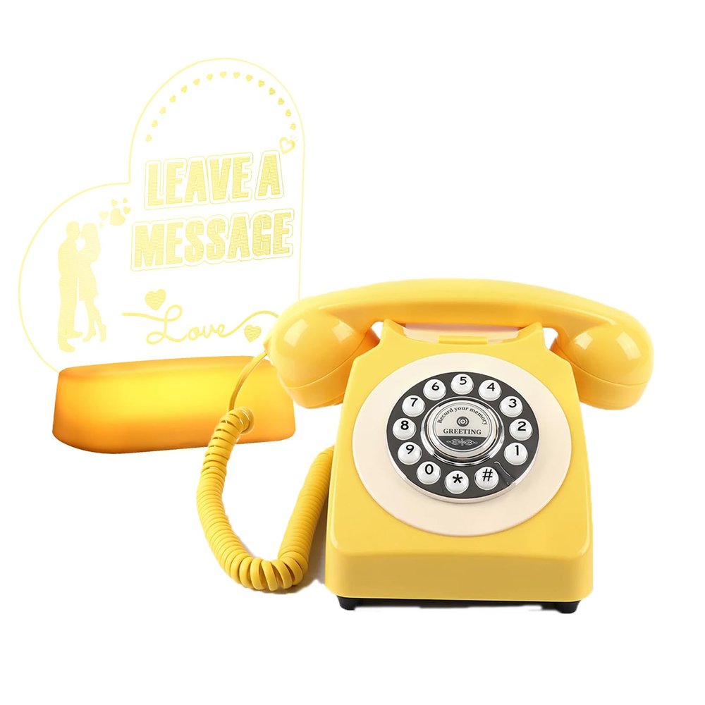 Premium Message Book Audio Phone with Free 3D Heart Leave A Message LED Wedding Sign,Original Audio Guest Book Telephone for Wedding Party Birthday Confession Audio Voicemail Gathering (Yellow)