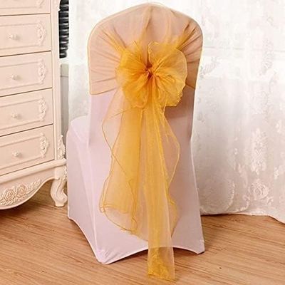 Bows Chair Bands,Chair Back Tie ,10pcs/50pcs 65 x 275cm Sheer Organza Chair Caps Tulle Wedding Chair Bow Sash Hood Ribbon Tie Hotel Event Party Decoration-Red,50pcs ( Color : Gold , Size : 10 pcs )